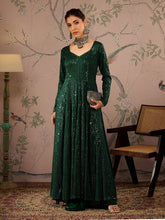 Women Emerald Green Sequins Sweetheart Neck Anarkali Kurta-SHKUR00452